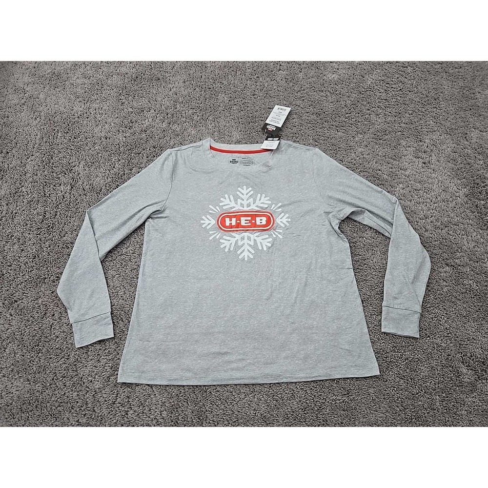 HEB‎ Brand Pajama Top Womens M Gray Long Sleeve Snowflake Holiday Christmas